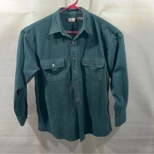Knightsbridge Green Suede Sz Large  Long Sleeve Shirt. The Bottom Button Missing